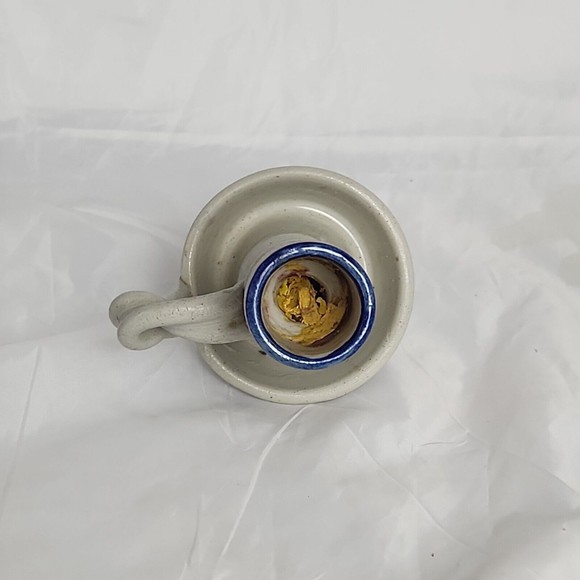 Williamsburg Pottery Cobalt Blue Leaf Salt Glaze Stoneware Candlestick Holder 5" - Picture 6 of 7